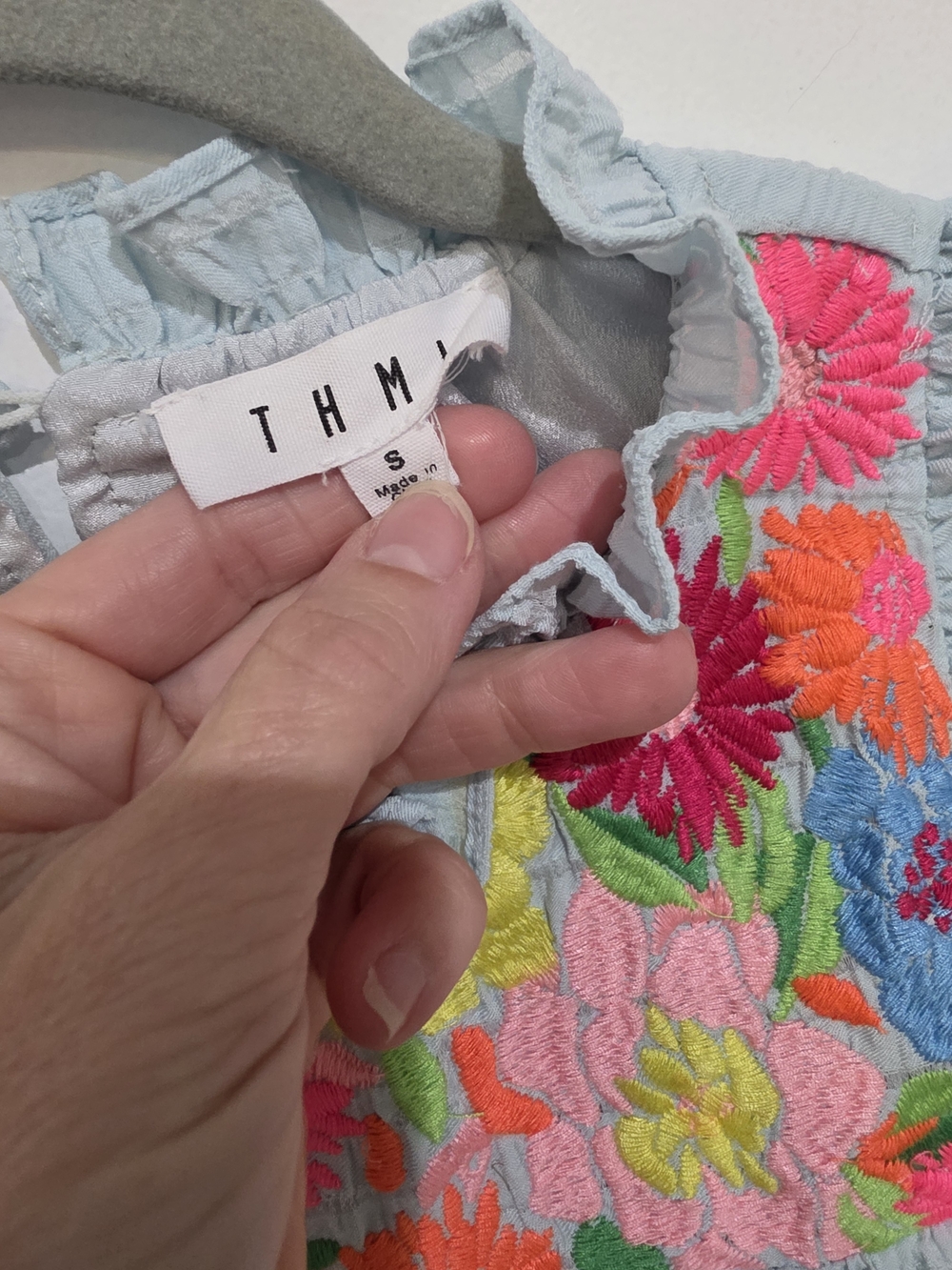 THML Light Blue Casual Dress with Bright Floral Embroidery - Picture 2 of 4